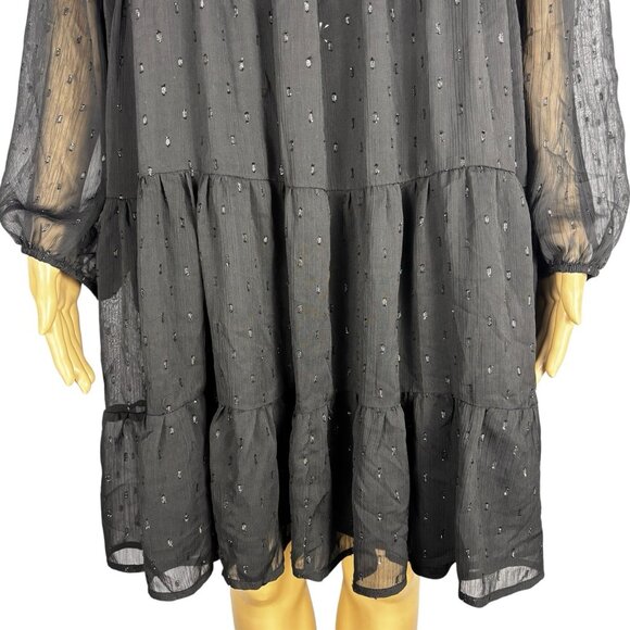 Always Indigo Tiered Mini Dress Women’s Plus Size 1X Black Mesh Printed - Picture 5 of 14